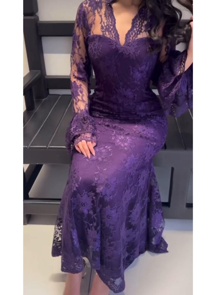 Cutie Women's Lace Maxi Evening Dress – Long Sleeve A-Line - Image 2